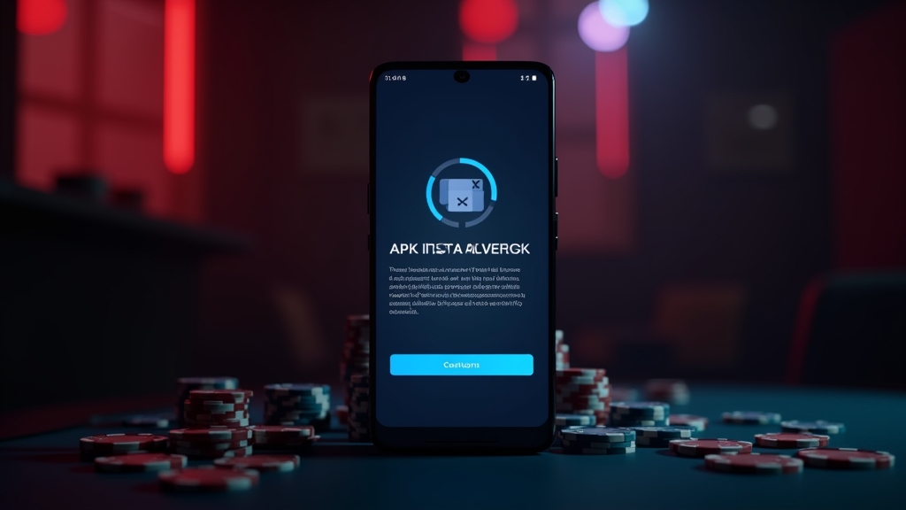 Android-telefoon met APK-installatiescherm in een donkere casino-sfeer
