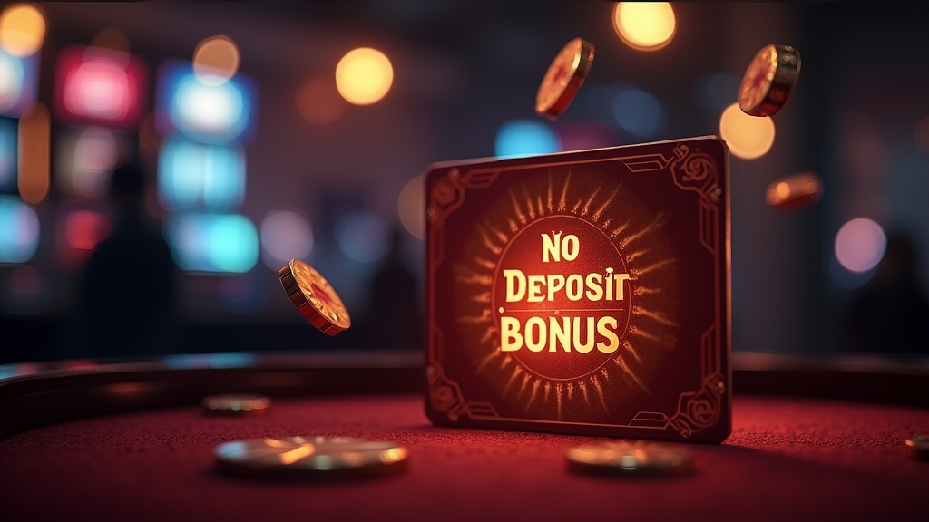 Donkere casinozaal met bonuskaart en gratis spinnen rond een speelautomaat