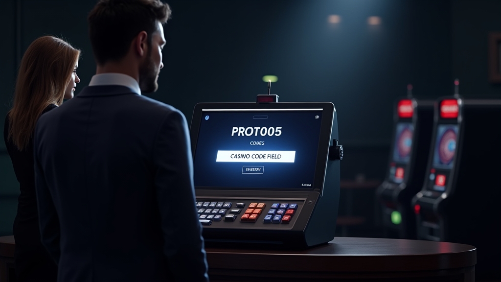 Casino scherm met invoerveld voor promo code en sfeervolle lichtaccenten